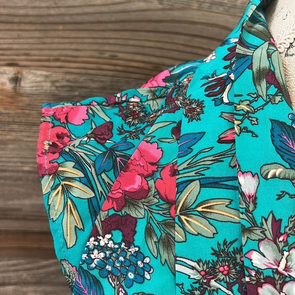 ASOS Floral Teal Cap Sleeve Romper Size 4 - Picture 3 of 13